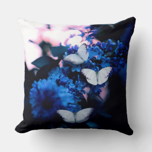 Weiße Schmetterlinge Blaue Blumen, Schmetterling Kissen