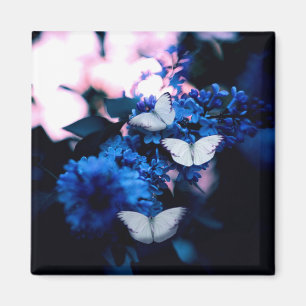 Weiße Schmetterlinge Blaue Blumen, Schmetterling Magnet