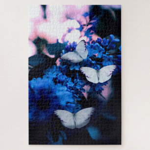 Weiße Schmetterlinge Blaue Blumen, Schmetterling Puzzle