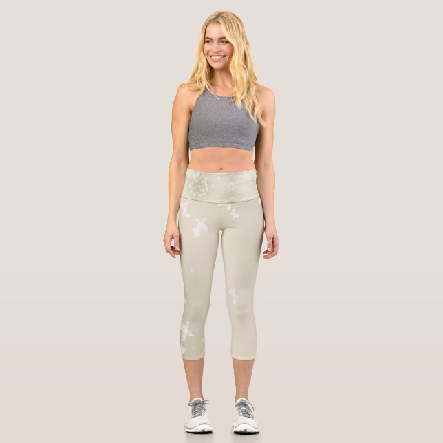 Weiße Schmetterlinge Capri Leggings (Vorderseite)