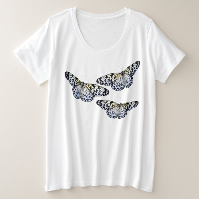 Weiße Schmetterlinge für das weibliche Plus-T-Shir Große Größe T-Shirt (Design vorne)