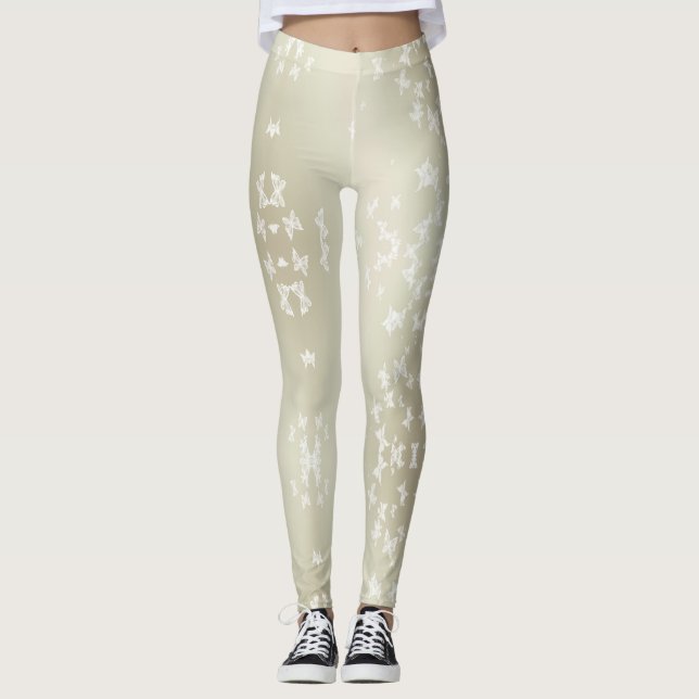 Weiße Schmetterlinge Leggings (Vorderseite)