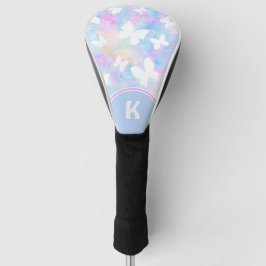 Weiße Schmetterlinge mit blauen und rosa Blume Golf Headcover