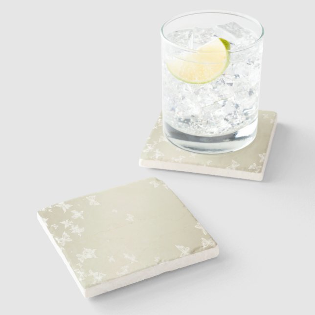 Weiße Schmetterlinge Steinuntersetzer (Seitenansicht)