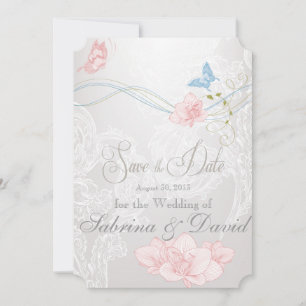 Weiße Schmetterlinge und Spitzen Save the Date