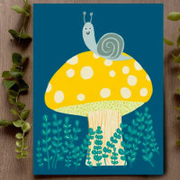 Weiße Schnecke auf Magischen Pilz Niedlich