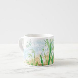 Weiße Schneeabfälle, Galanthus nivalis Illustratio Espressotasse