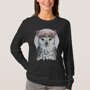Weiße Schneeeule Vogel Blumenkrone Florale Vögel T-Shirt