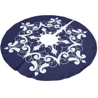 Weiße Schneeflocke auf dunkelblau Polyester Weihnachtsbaumdecke