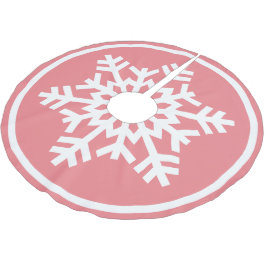 Weiße Schneeflocke auf hellrosa Korallenrosa Polyester Weihnachtsbaumdecke