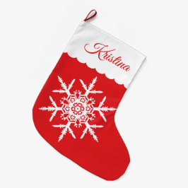 Weiße Schneeflocke auf rotem mit Monogramm Großer Weihnachtsstrumpf