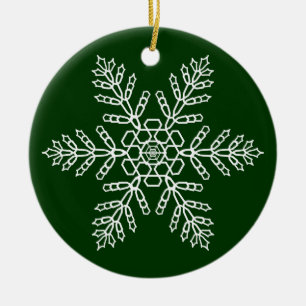 Weiße Schneeflocke im grünen Hintergrund Keramik Ornament