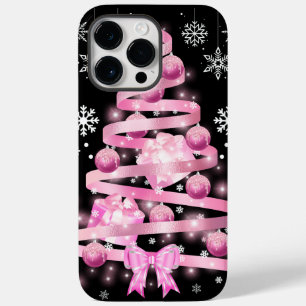Weiße Schneeflocke Light Pink Ribbon Weihnachtsbau Case-Mate iPhone 14 Pro Max Hülle