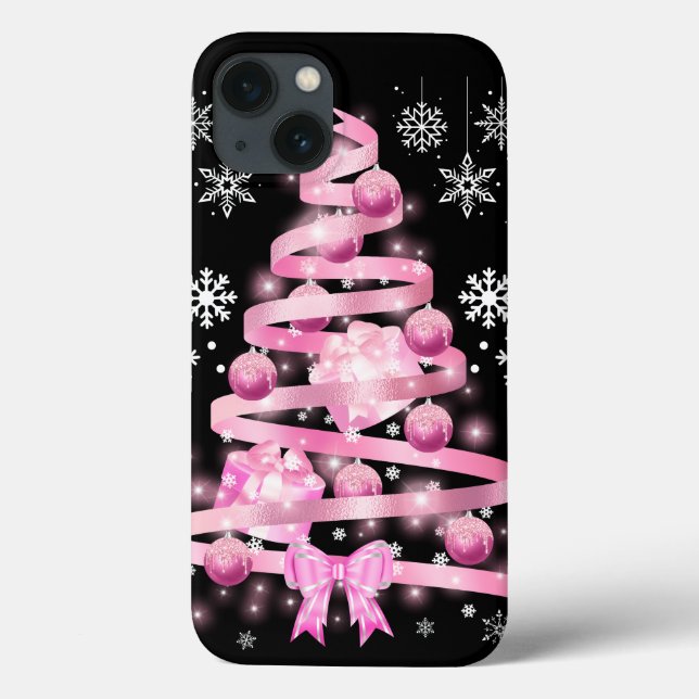 Weiße Schneeflocke Light Pink Ribbon Weihnachtsbau Case-Mate iPhone Hülle (Rückseite)