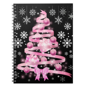 Weiße Schneeflocke Light Pink Ribbon Weihnachtsbau Notizblock