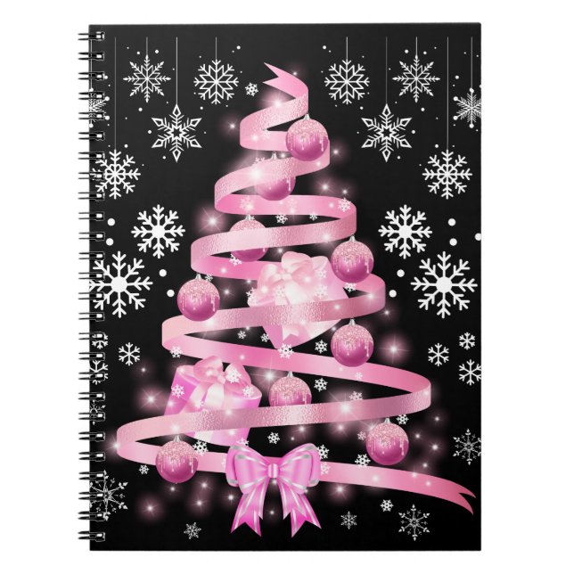 Weiße Schneeflocke Light Pink Ribbon Weihnachtsbau Notizblock (Vorderseite)