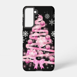 Weiße Schneeflocke Light Pink Ribbon Weihnachtsbau Samsung Galaxy Hülle