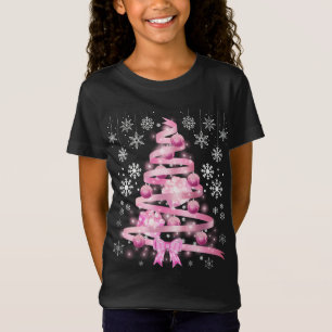Weiße Schneeflocke Light Pink Ribbon Weihnachtsbau T-Shirt