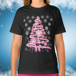 Weiße Schneeflocke Light Pink Ribbon Weihnachtsbau T-Shirt