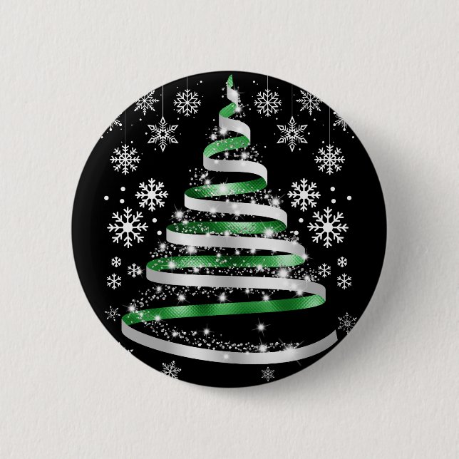 Weiße Schneeflocke Silberner Grüner Schleifen-Weih Button (Vorderseite)