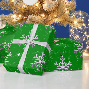 Weiße Schneeflocken an grünen Weihnachten Geschenkpapier