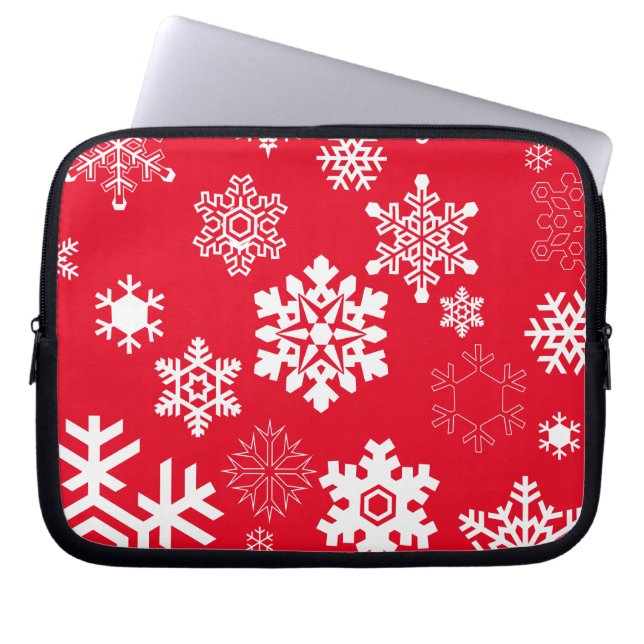 Weiße Schneeflocken - Anpassbare Hintergrundfarbe Laptopschutzhülle (Vorderseite)