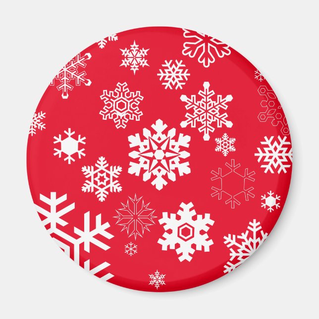 Weiße Schneeflocken - Anpassbare Hintergrundfarbe Magnet (Vorne)