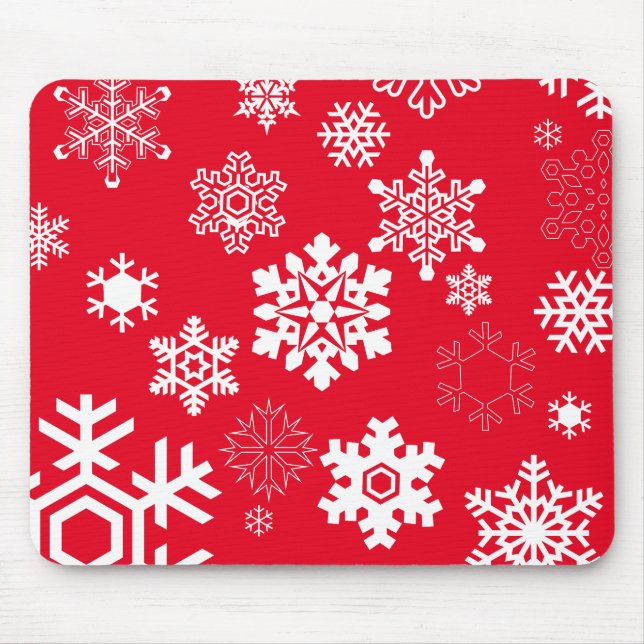 Weiße Schneeflocken - Anpassbare Hintergrundfarbe Mousepad (Vorne)