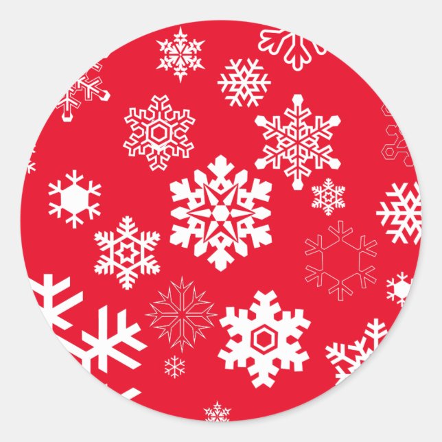 Weiße Schneeflocken - Anpassbare Hintergrundfarbe Runder Aufkleber (Vorderseite)