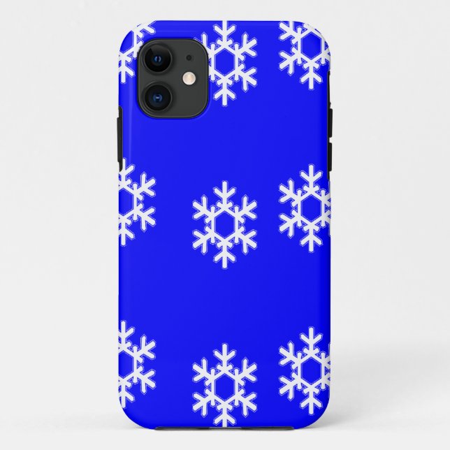 Weiße Schneeflocken auf blau Case-Mate iPhone Hülle (Rückseite)