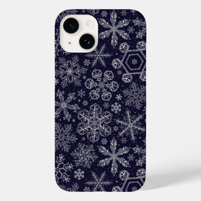 Weiße Schneeflocken auf blau Case-Mate iPhone Hülle (Rückseite)
