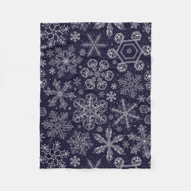 Weiße Schneeflocken auf blau Fleecedecke (Vorderseite)