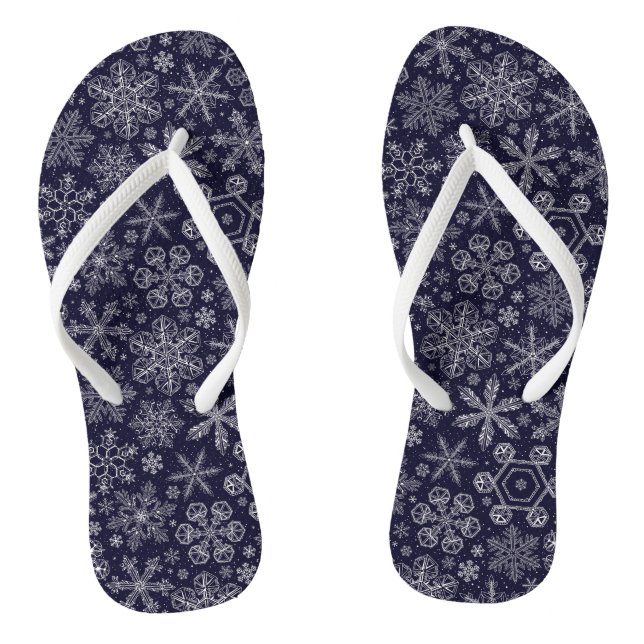 Weiße Schneeflocken auf blau Flip Flops (Fußbett)