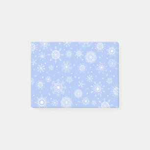 Weiße Schneeflocken auf Blau Post-it Klebezettel