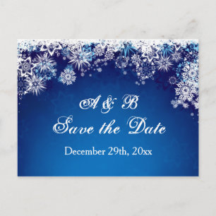 Weiße Schneeflocken auf Blau Save the Date Ankündigungspostkarte