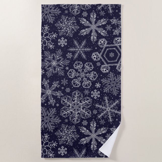 Weiße Schneeflocken auf blau Strandtuch (Vorderseite)