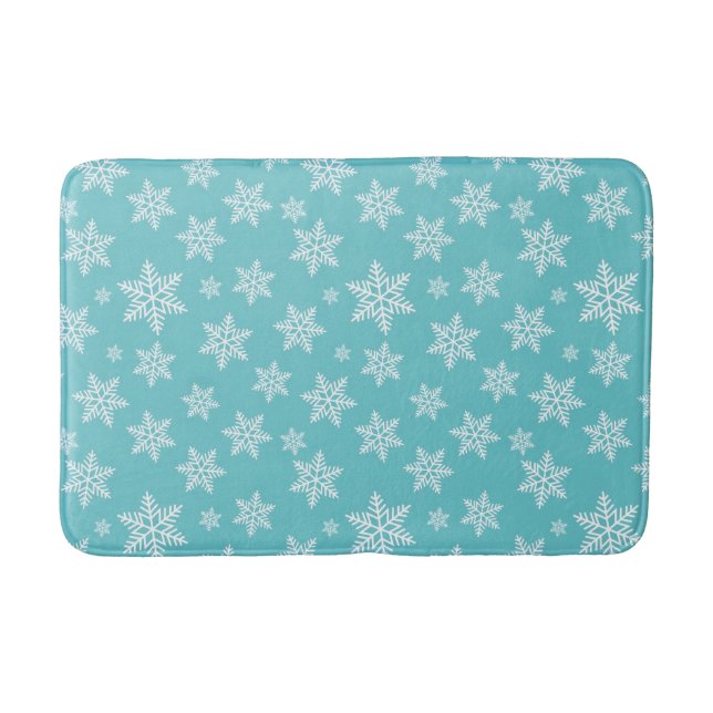 Weiße Schneeflocken auf blauem Wintermuster Badematte (Vorderseite)