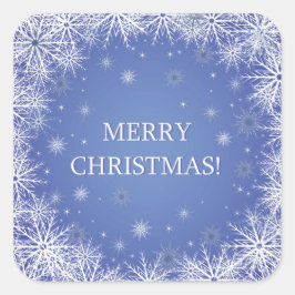 Weiße Schneeflocken auf Blue Background Weihnachte Quadratischer Aufkleber