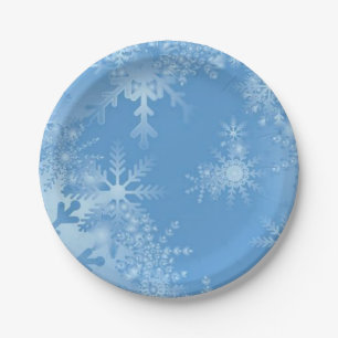 Weiße Schneeflocken auf dem blauen Weihnachtsfest Pappteller