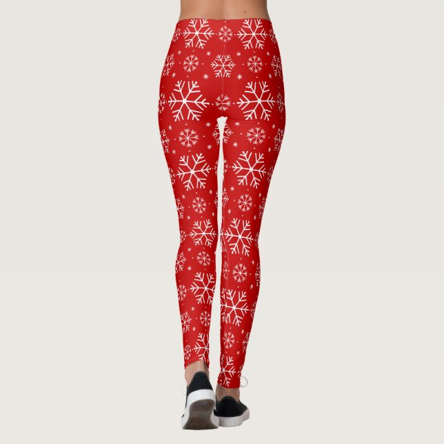 Weiße Schneeflocken auf dem Roten Hintergrund Weih Leggings (Rückseite)