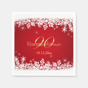 Weiße Schneeflocken auf der 90. Geburtstagsparty Serviette
