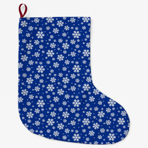 Weiße Schneeflocken auf dunkelblauem Wintermuster Großer Weihnachtsstrumpf