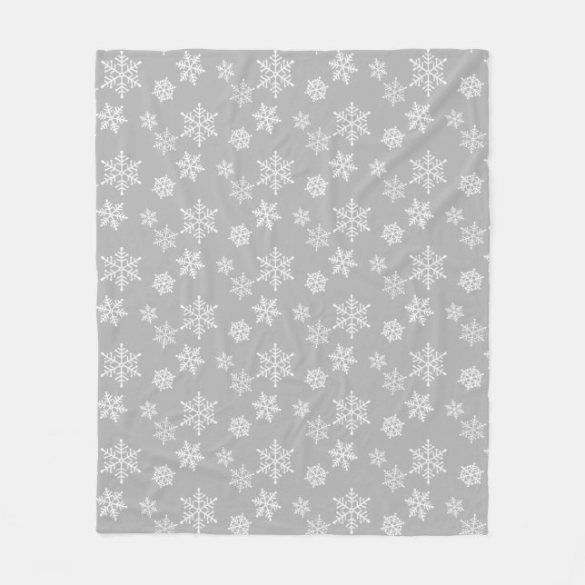 Weiße Schneeflocken auf grauem Fleece Blanket (Vorderseite)