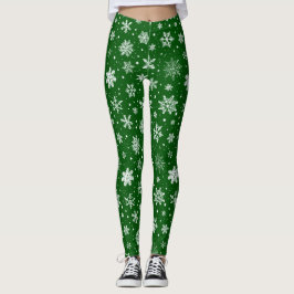 Weiße Schneeflocken auf Grün Leggings