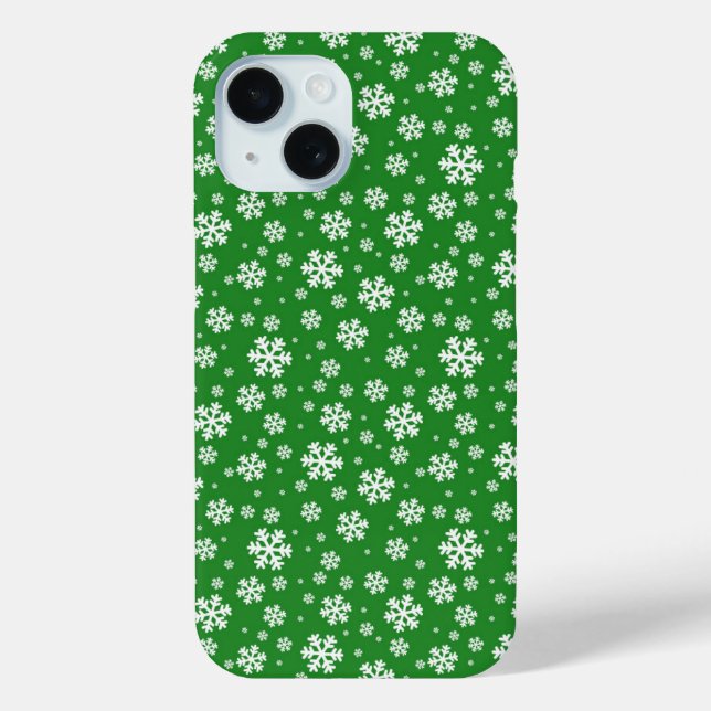 Weiße Schneeflocken auf grünem Wintermuster Case-Mate iPhone Hülle (Rückseite)