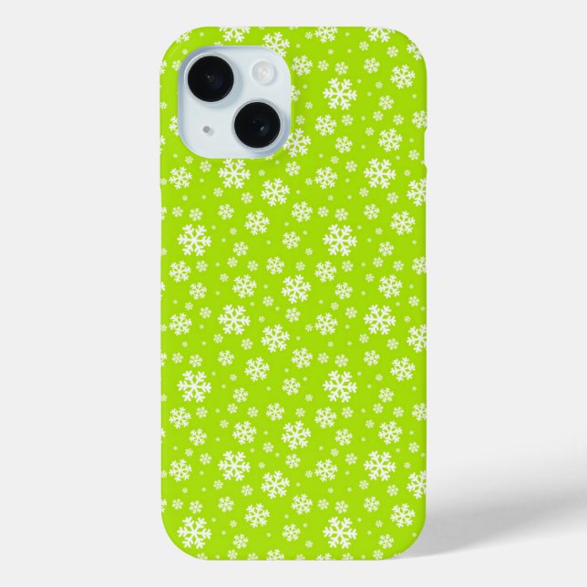 Weiße Schneeflocken auf grünem Wintermuster Case-Mate iPhone Hülle (Rückseite)