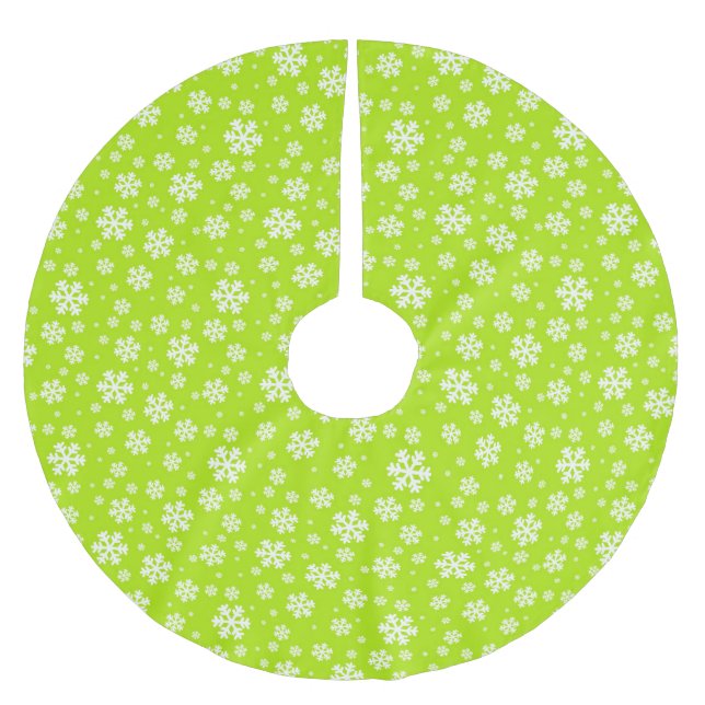 Weiße Schneeflocken auf grünem Wintermuster Polyester Weihnachtsbaumdecke (Vorderseite)
