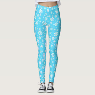 Weiße Schneeflocken auf Hellblauem Winter Muster Leggings