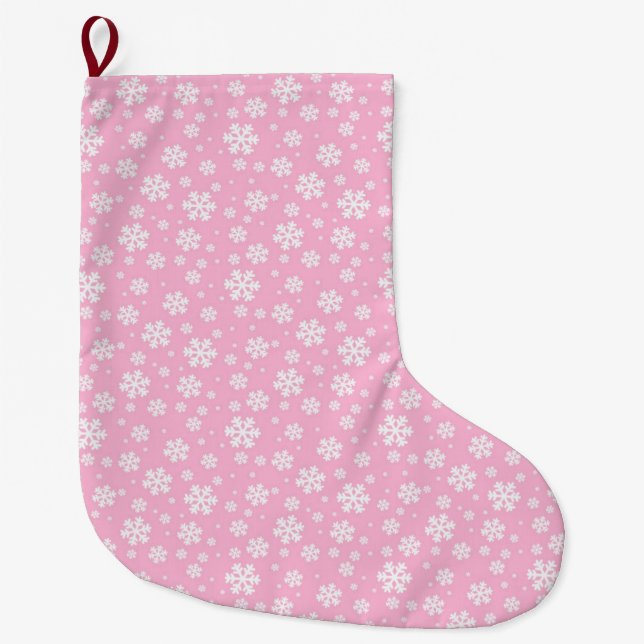 Weiße Schneeflocken auf Hellrosa-Wintermuster Großer Weihnachtsstrumpf (Vorderseite)