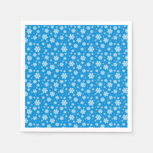 Weiße Schneeflocken auf mittelblauem Wintermuster Serviette